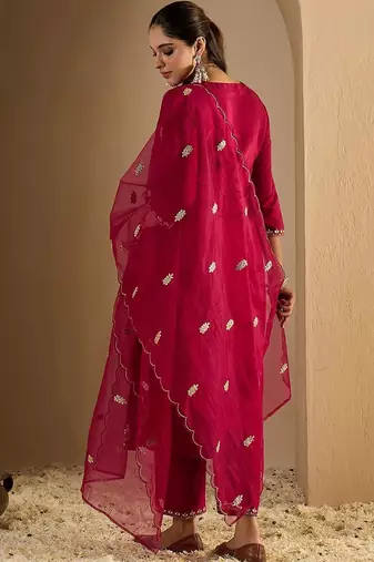 Women Ethnic Motifs Embroidered Regular Kurta with Trousers & With Dupatta