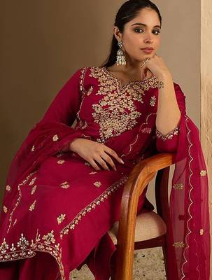 Women Ethnic Motifs Embroidered Regular Kurta with Trousers & With Dupatta 5