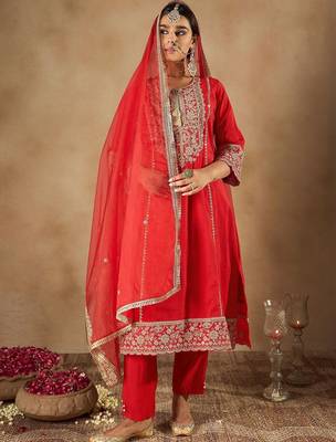 Women Ethnic Motifs Embroidered Regular Kurta with Trousers & With Dupatta 1