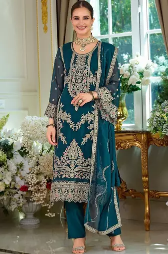 Women Ethnic Motifs Embroidered Regular Thread Work Kurta with Trousers & With Dupatta