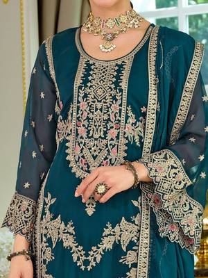 Women Ethnic Motifs Embroidered Regular Thread Work Kurta with Trousers & With Dupatta 5