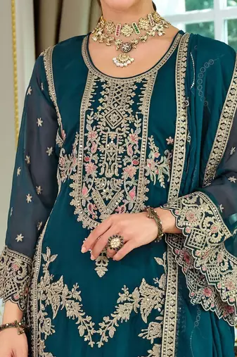 Women Ethnic Motifs Embroidered Regular Thread Work Kurta with Trousers & With Dupatta