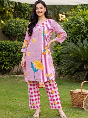 Women Printed Regular Pure Cotton Kurta with Trousers 2