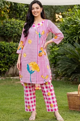 Women Printed Regular Pure Cotton Kurta with Trousers