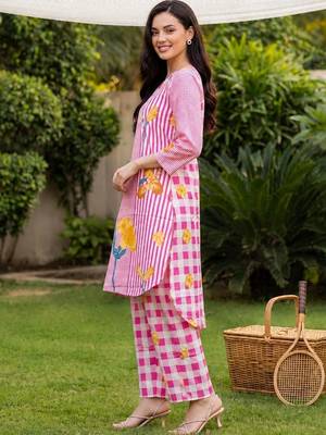 Women Printed Regular Pure Cotton Kurta with Trousers 4