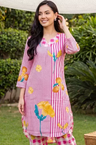 Women Printed Regular Pure Cotton Kurta with Trousers