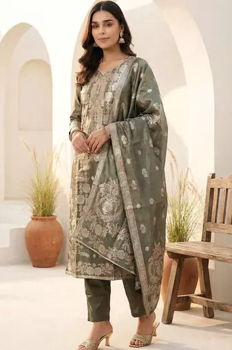 Women Ethnic Motifs Regular Kurta with Trousers & With Dupatta