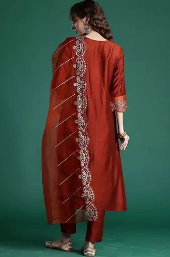 Women Ethnic Motifs Embroidered Regular Thread Work Liva Kurta with Trousers & With Dupatta