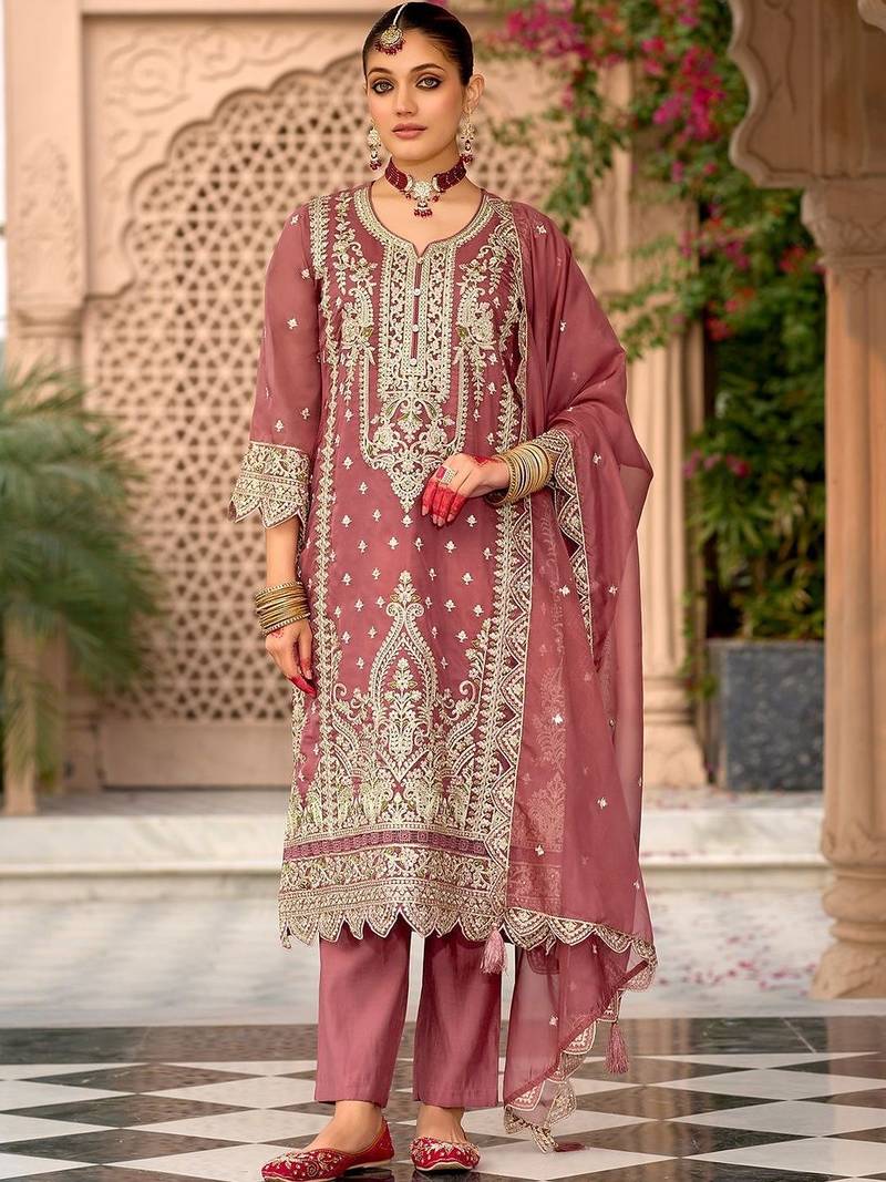 Women Ethnic Motifs Embroidered Regular Thread Work Kurta with Trousers & With Dupatta