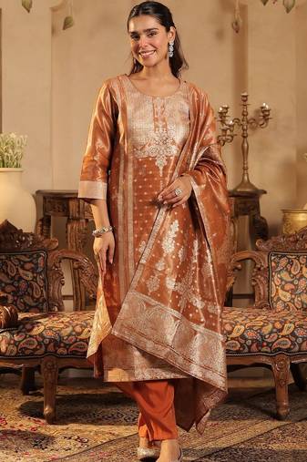Women Ethnic Motifs Regular Kurta with Trousers & With Dupatta