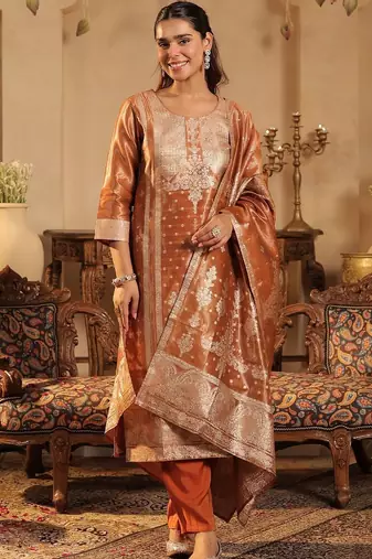 Women Ethnic Motifs Regular Kurta with Trousers & With Dupatta
