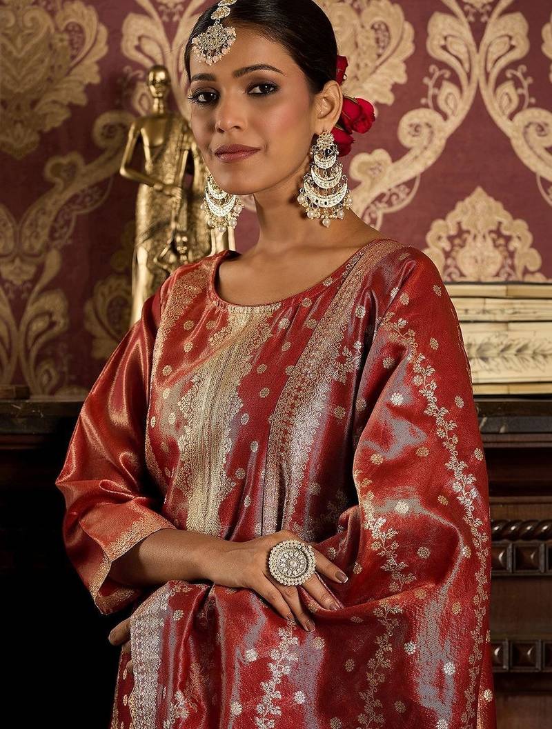 Women Ethnic Motifs Regular Kurta with Trousers & With Dupatta