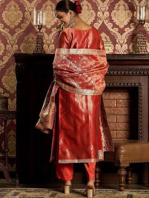 Women Ethnic Motifs Regular Kurta with Trousers & With Dupatta 5