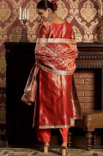 Women Ethnic Motifs Regular Kurta with Trousers & With Dupatta