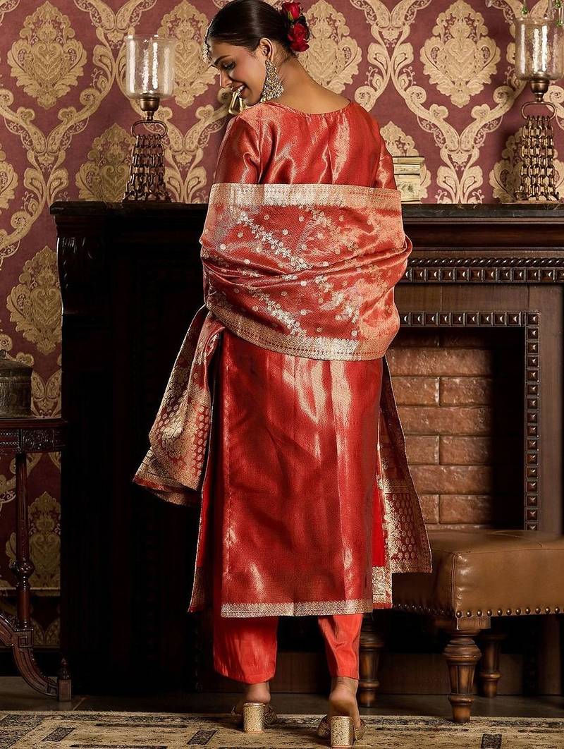 Women Ethnic Motifs Regular Kurta with Trousers & With Dupatta