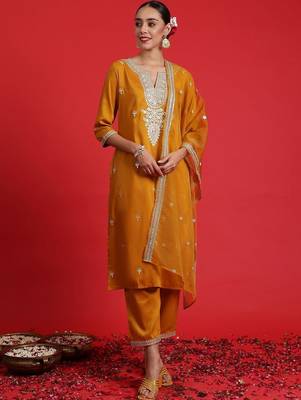 Women Ethnic Motifs Embroidered Regular Kurta with Trousers & With Dupatta 1