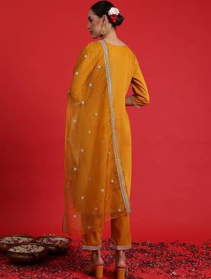 Women Ethnic Motifs Embroidered Regular Kurta with Trousers & With Dupatta 2
