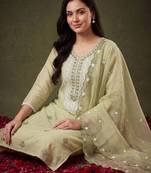 Women Ethnic Motifs Embroidered Regular Chikankari Kurta with Trousers & With Dupatta