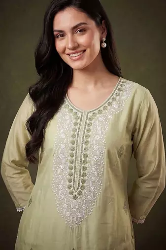 Women Ethnic Motifs Embroidered Regular Chikankari Kurta with Trousers & With Dupatta