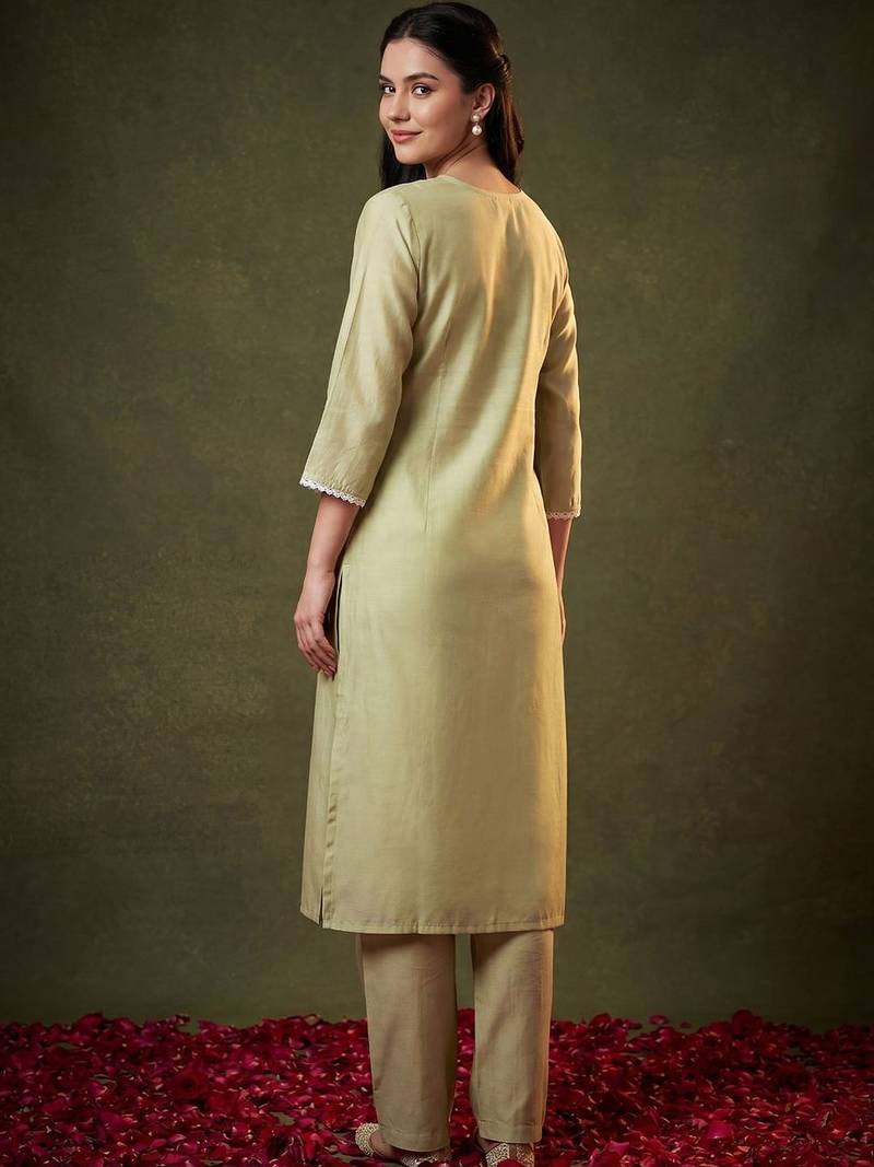 Women Ethnic Motifs Embroidered Regular Chikankari Kurta with Trousers & With Dupatta