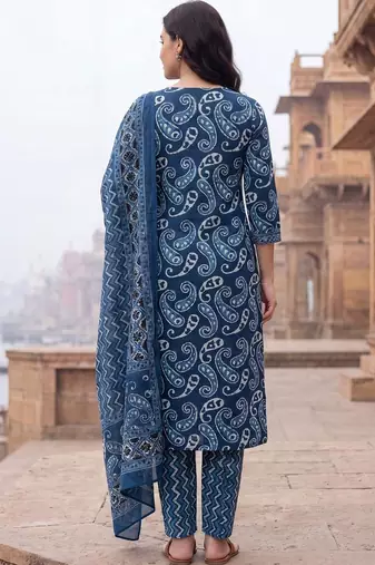 Women Ethnic Motifs Printed Regular Pure Cotton Kurta with Trousers & With Dupatta