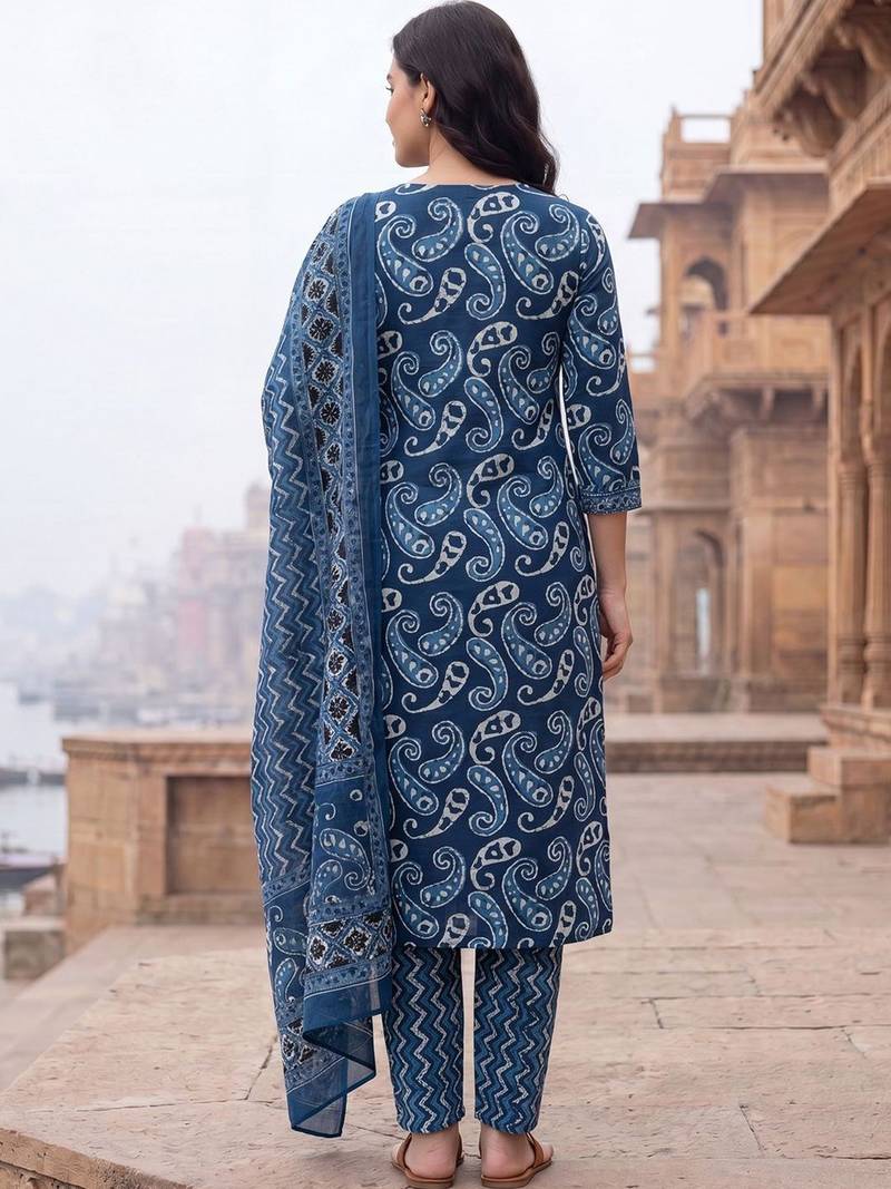 Women Ethnic Motifs Printed Regular Pure Cotton Kurta with Trousers & With Dupatta