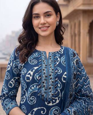 Women Ethnic Motifs Printed Regular Pure Cotton Kurta with Trousers & With Dupatta 6