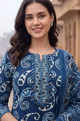 Women Ethnic Motifs Printed Regular Pure Cotton Kurta with Trousers & With Dupatta