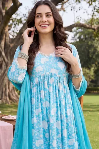 Women Floral Printed Empire Pure Cotton Kurta with Trousers & With Dupatta