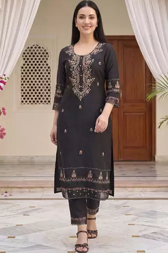 Women Ethnic Motifs Embroidered Regular Thread Work Kurta with Trousers & With Dupatta