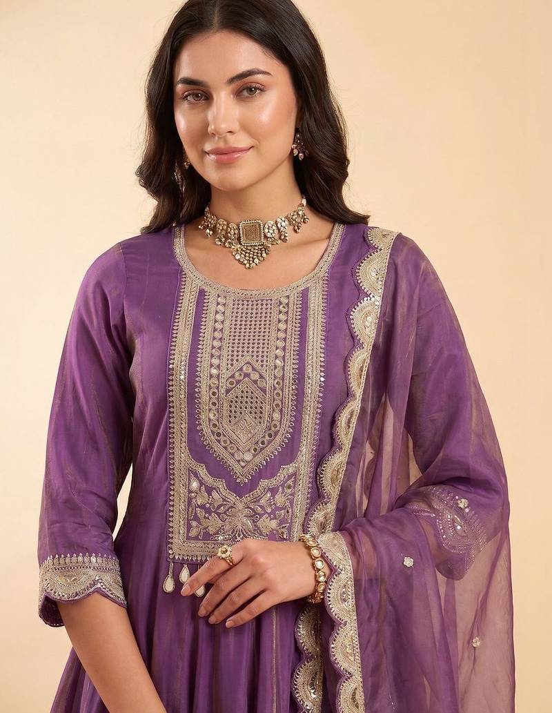 Women Ethnic Motifs Embroidered Empire Gotta Patti Kurta with Trousers & With Dupatta