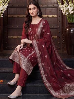 Women Ethnic Motifs Regular Kurta with Trousers & With Dupatta 1