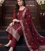 Women Ethnic Motifs Regular Kurta with Trousers & With Dupatta