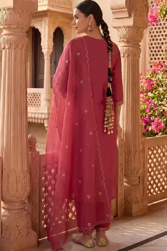 Women Ethnic Motifs Embroidered Regular Thread Work Kurta with Trousers & With Dupatta