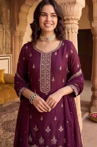 Women Ethnic Motifs Embroidered Regular Thread Work Kurta with Sharara & With Dupatta