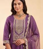 Women Ethnic Motifs Embroidered Empire Thread Work Kurta with Patiala & With Dupatta