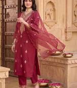 Women Ethnic Motifs Embroidered Regular Kurta with Trousers & With Dupatta
