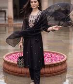 Women Ethnic Motifs Embroidered Regular Thread Work Kurta with Trousers & With Dupatta