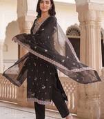 Women Ethnic Motifs Embroidered Regular Thread Work Kurta with Trousers & With Dupatta