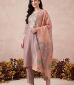 Women Floral Embroidered Regular Mirror Work Kurta with Trousers & With Dupatta