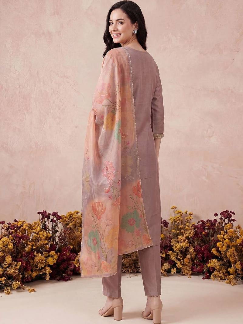 Women Floral Embroidered Regular Mirror Work Kurta with Trousers & With Dupatta