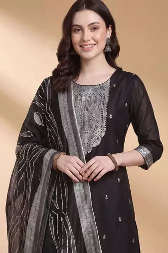 Women Ethnic Woven design Regular Thread Work Kurta With Trousers & Dupatta