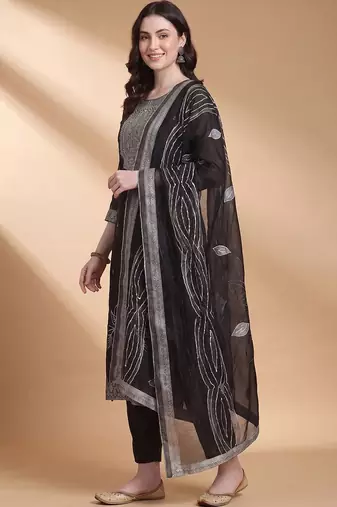 Women Ethnic Woven design Regular Thread Work Kurta With Trousers & Dupatta