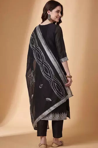 Women Ethnic Woven design Regular Thread Work Kurta With Trousers & Dupatta