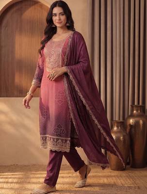 Women Ombre Dyed Regular Thread Work Kurta with Trousers & With Dupatta 1