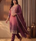 Women Ombre Dyed Regular Thread Work Kurta with Trousers & With Dupatta