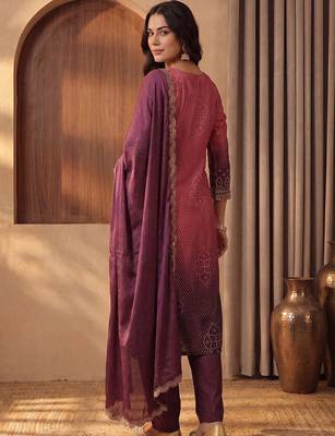 Women Ombre Dyed Regular Thread Work Kurta with Trousers & With Dupatta 4