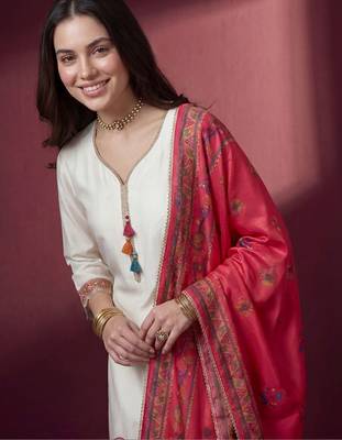Women Ethnic Motifs Regular Thread Work Kurta with Trousers & With Dupatta 4
