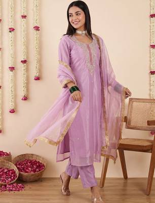 Women Ethnic Motifs Embroidered Regular Thread Work Kurta with Trousers & With Dupatta 1