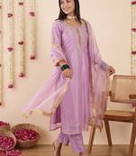 Women Ethnic Motifs Embroidered Regular Thread Work Kurta with Trousers & With Dupatta